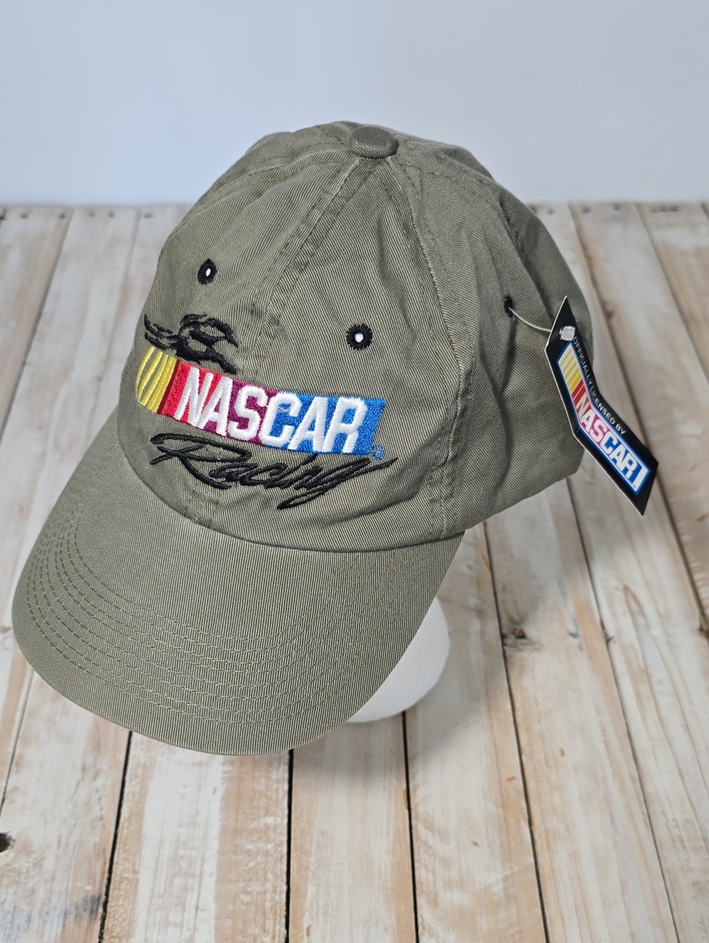 Vintage NASCAR Racing Embroidered Dad Hat Olive Green NWT Adjustable Cap